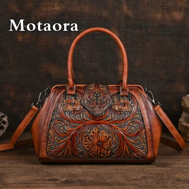 New Vintage Embossed Handmade Handbag For Women Versatile PU Leather Shoulder Bag Large Capacity Crossbody Bags Female 1