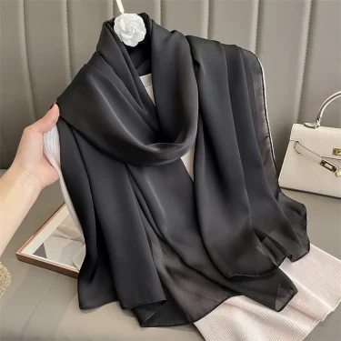 90*180cm Fashion Luxury Solid Color Silk Scarf Women Soft Smooth Scarves Head Wrap Hijab Outdoors Muffler Long Shawl Beach Towel 5