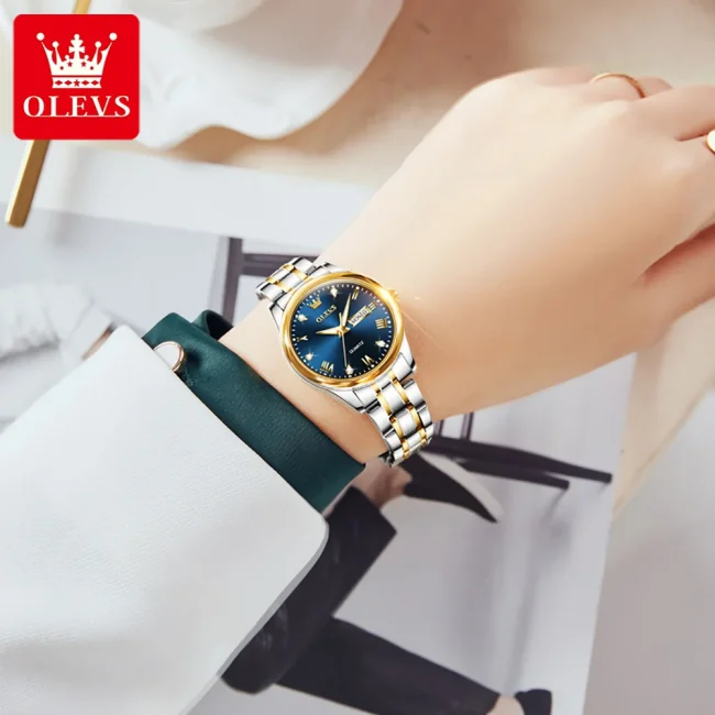 OLEVS Hot Classic Quartz Watch for Women Elegant Dress Luminous Waterproof Week Date Clock Stainless Steel Ladies Wrist watch 6