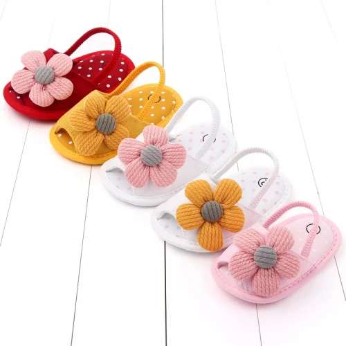 Baby Sandal with Hairband Cute Flower Design Soft Cotton Sandal for Spring and Summer Baby Girl 0-18M 1