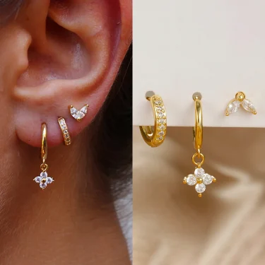 3PCS Exquisite Green Zircon Hanging Earrings Set for Women Stainless Steel Flower Dangle Earring Cartilage Piercing Jewelry 1