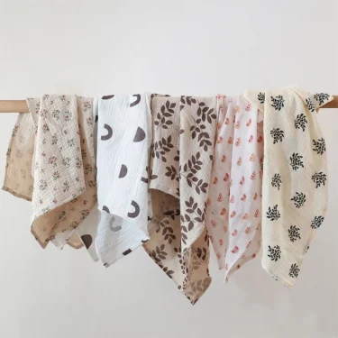 Cotton Swaddle Blanket Baby Blanket Solid Color Floral Print Muslin Diaper Swaddle New Born Crinkle Fabric Born Stroller Cover 3