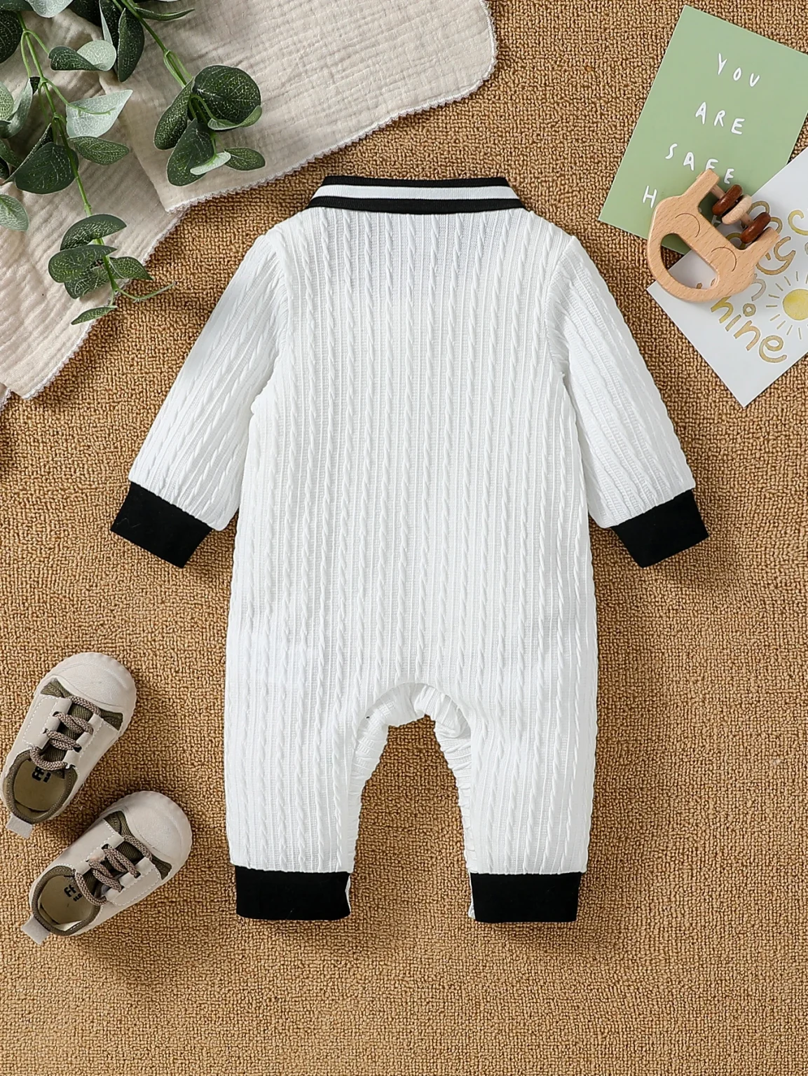 Baby Boys Autumn Solid WhiteTurn-down Collar Casual Daily Jumpsuit With Button For Newborn-18M Clothing Wear 2