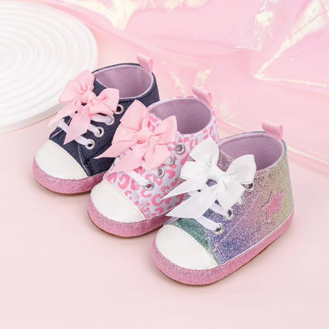Newborn Baby Boys Girls High Tops Star Sneakers Soft Anti-Slip Sole Moccasins Infant Newborn Toddler First Walking Crib Shoes 3