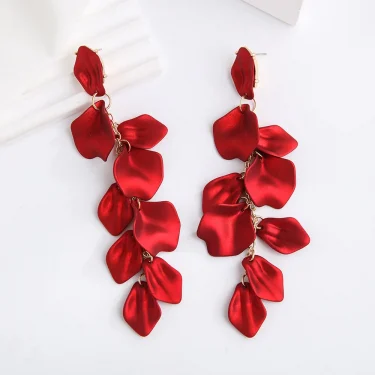 Trendy Petal Tassel Long Drop Earrings for Women Red Blue Exaggerate Big Dangle Earrings Wedding Party Personality Jewelry Gift 2