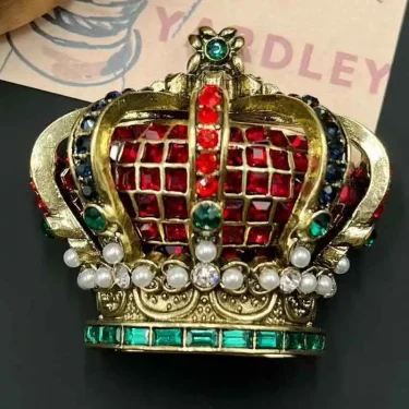 Vintage Queen's Crown Rhinestone Art Heavy Industry Pearl Brooch 1