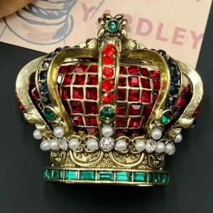 Vintage Queen's Crown Rhinestone Art Heavy Industry Pearl Brooch 1