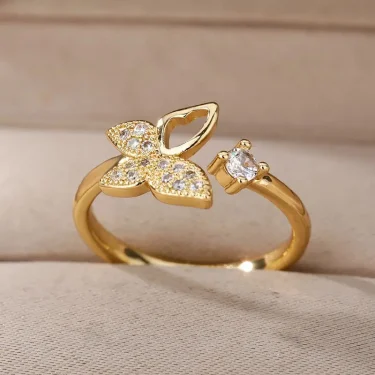 Bee Butterfly Ring For Women Open Adjustable Stainless Steel Cubic Zirconia Moon Heart Finger Ring Elegant Birthday Jewelry 5