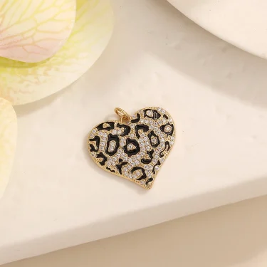 BenS Leopard Pattern Heart Pendant Enamel Dripping oil charms for DIY handmade Necklace Jewelry accessories 1