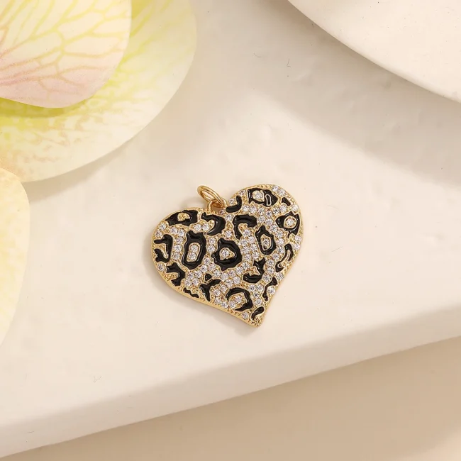 BenS Leopard Pattern Heart Pendant Enamel Dripping oil charms for DIY handmade Necklace Jewelry accessories 1