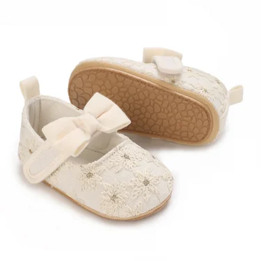 HAIZHIW 0-18 Months Cute White Lace Baby Girl Princess shoes Baby Shoes Bow Fringe Rubber Soled Non-slip Footwear Crib Shoes 4