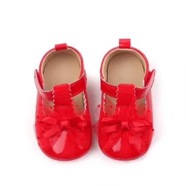 New Year Christmas Prewalker Newborn Baby Girl Princess Red Bow Walking Shoes TPR Sole Anti Slip 0-18 Months Baby Casual Shoes 5