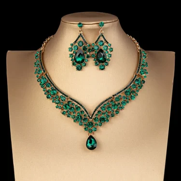 Luxury Crystal AB Color Choker Necklace Earrings Set Rhinestone Bridal Jewelry Sets for Bride Wedding Party Costume Bijoux Femme 5