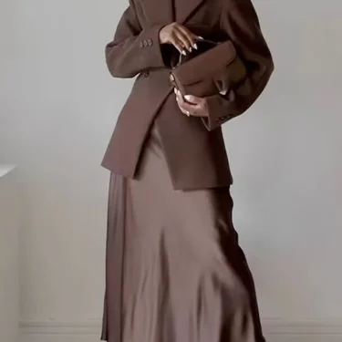 TRAFZA 2025 Female Coats Solid Brown Turn-Down Collar Long Sleeves Pockets 2 Buttons Blazers Autumn Woman's Clothing Vintage 6