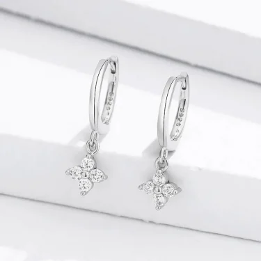 925 Silver Needle Zircon Four Leaf Hoop Earrings for Women Girls Fashion Huggies Party Wedding Jewelry Gift eh190 4