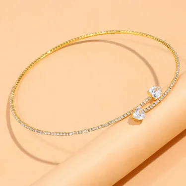 Fashion Rhinestone Heart Collar Choker Necklace For Women Simple Open Collar Golden Necklace For Women Choker Necklace Jewelry 4