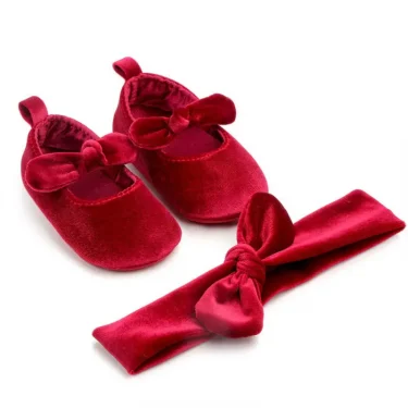 Cute Princess Newborn Infant Baby Girls Shoes Velvet Red Christmas Baby Shoes Bow First Walkers 0-18M 1