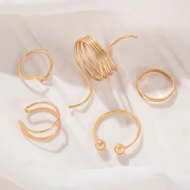 5 Pieces of Minimalist, Fashionable, Irregular Gold Women's Ring Set, Finger Ring, Fashionable Girl Jewelry Gift 2