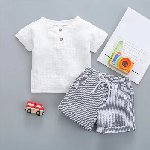 Newborn Infant Baby Girls Summer Clothes Sets Cotton Ribbed Short Sleeve T-Shirts Tops Striped Shorts Outfits Clothes 0-3 Years 1