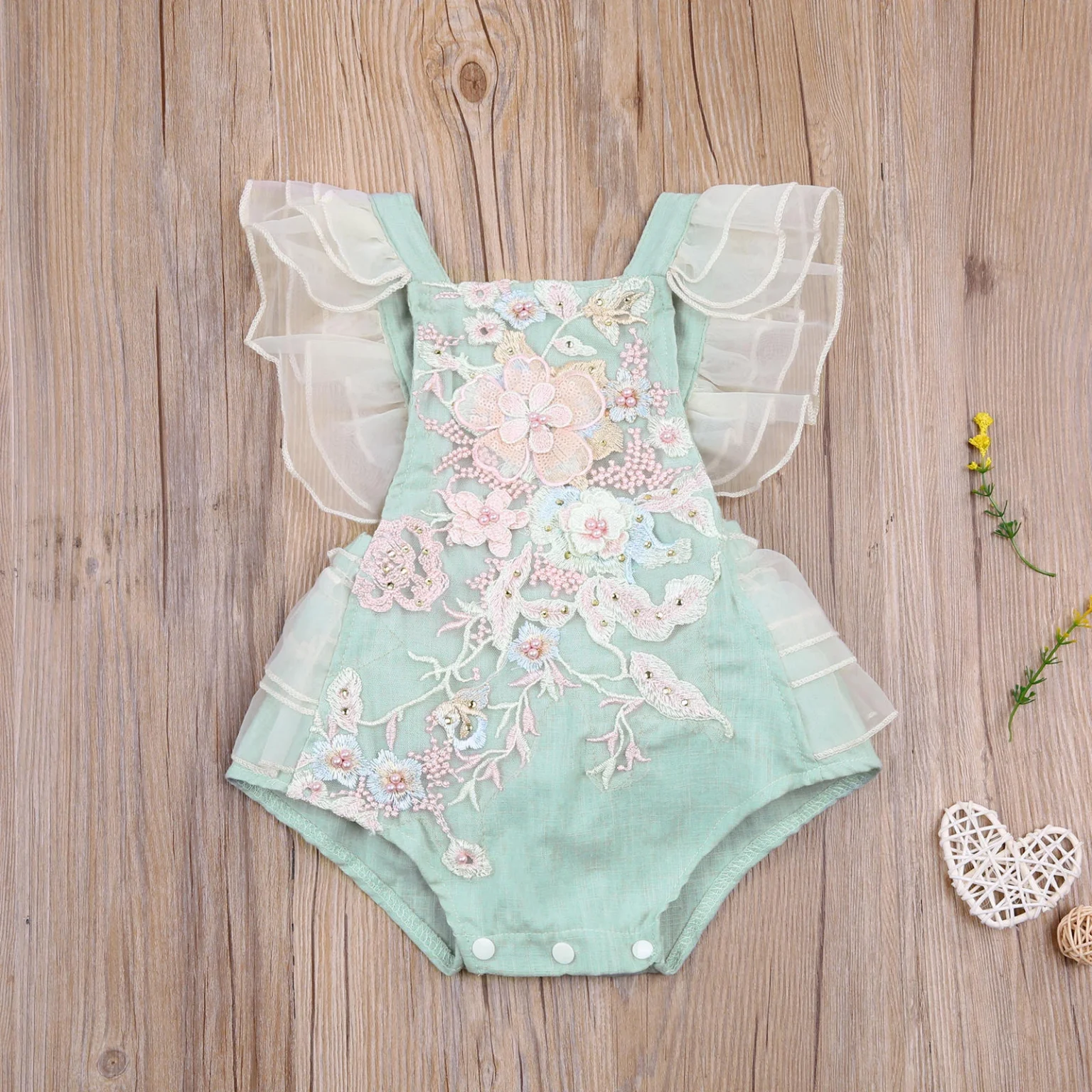 Princess Infant Baby Girls Lace embroidered Romper Sweet Baby Ruffle Fly Sleeve Backless Jumpsuit Summer Romper 0-24M 5
