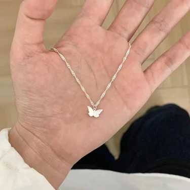 925 Sterling Silver Butterfly Necklace Simple Style Charm Animal Shape Pendant Choker Birthday Party Gift Women's Fine Jewelry 2