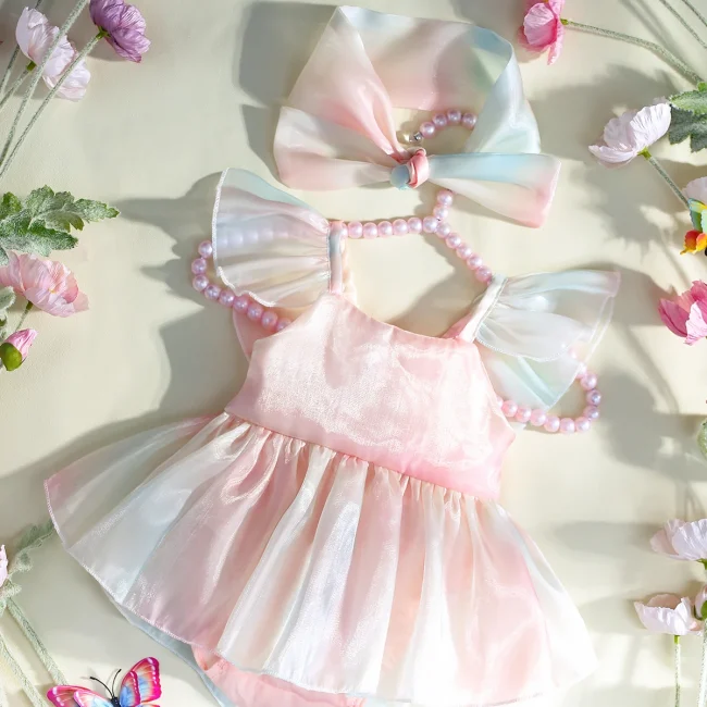 Ylsteed Newborn Girl Photography Props Rainbow Baby Girl Gradient Color Romper for Photo Shoot Pleated Skirt Matching Headband 1