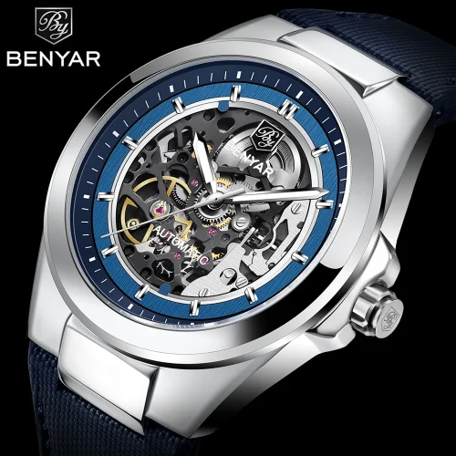 Benyar New Skeleton Automatic mechanical wristwatch Fashion Classic Watch Alloy daily waterproof watch BY5207 Hombre reloj 1