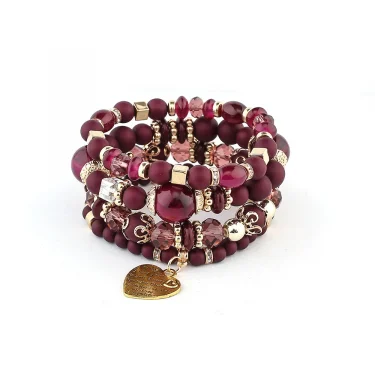 4Pcs/set Boho Ethnic Heart Beaded Bracelet Set For Women Handmade Crystal Beads Chain Bangle Female Bohemia Jewelry Gift 6