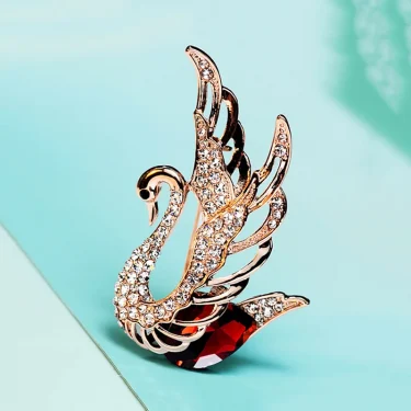 Korean Red Swan Flapping Crystal Brooches For Women Luxury Design Animal Bird Casual Office Party Brooch Pins Jewelry Gifts 1