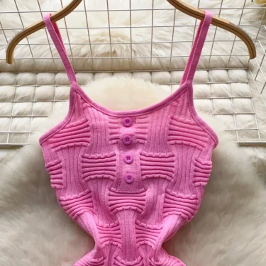 Foamlina European American Hot Sexy Suspender Knitted Jumpsuit Top Women's Elastic Tight Fit Bodycon Base Short Pants Playsuit 2