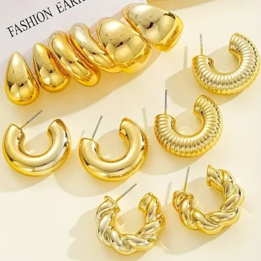 Chic Twisted Metal C-Shaped Earring Set For Women Geometry Glossy Gold Color Hoop Earrings Hypoallergenic Premium Jewelry Gift 2