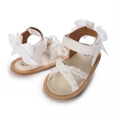 Cute Pre School Summer Sandals White Baptist Princess Casual Soft Rubber Sole Anti slip Single Shoes 0-18MBaby Walking Shoes 5