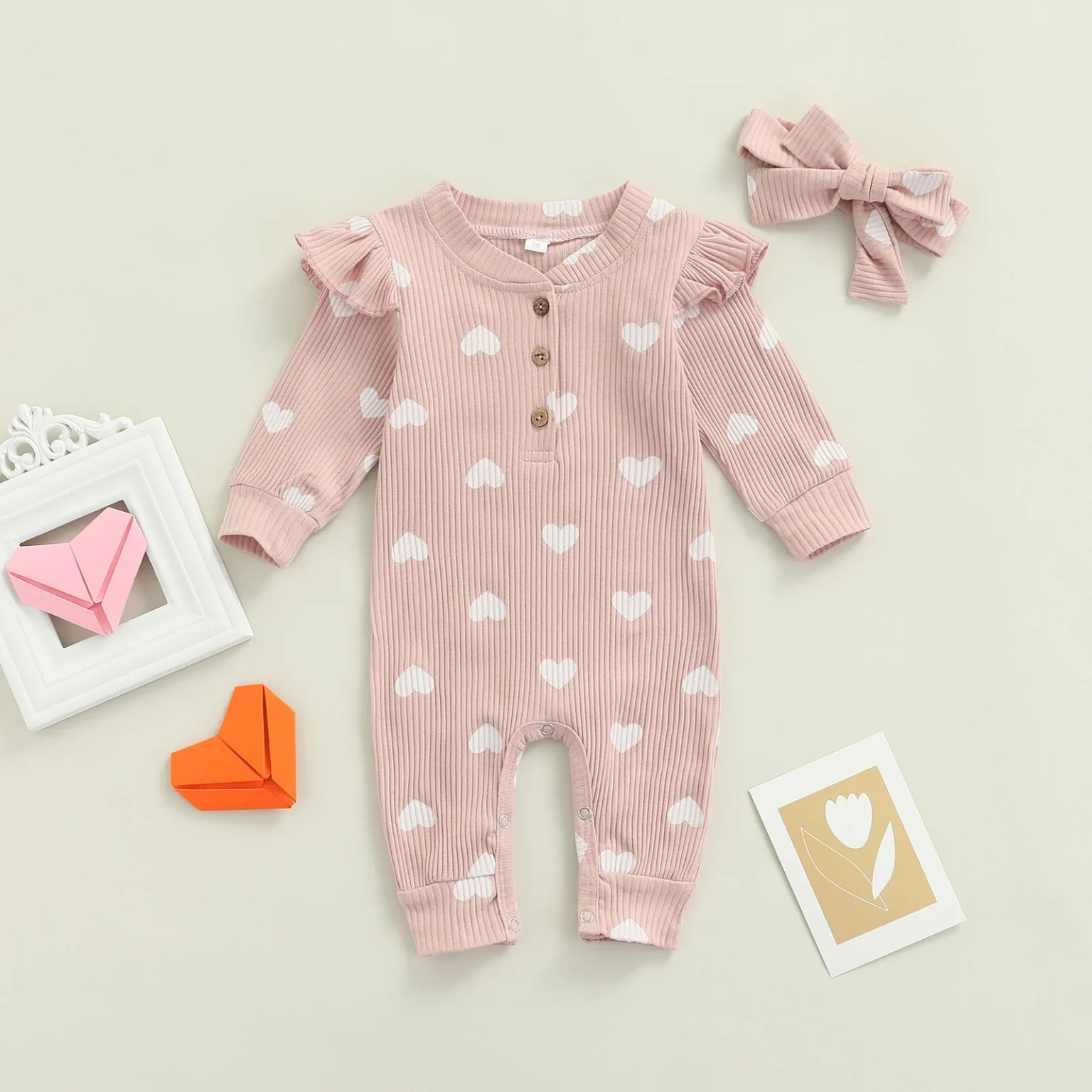 Ma&Baby 0-18M Valentine's Newborn Infant Baby Girl Jumpsuit Heart Print Rompers Long Sleeve Playsuit Clothing Autumn Spring D35 2