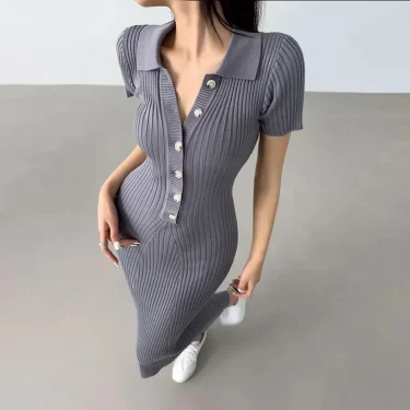 OCEANLOVE Mermaid Ruffles Dresses for Women Knitted Solid Single Breasted Sexy Vestidos Mujer Fashion Spring Summer Long Dress 2