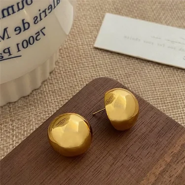 European Style Punk Fashion Geometric Half Metal Big Ball Round Stud Earrings for Women Girls Party Accessories 4