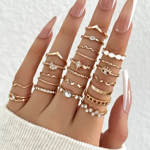 23Pcs Trendy Simple Knuckle Rings Set For Women Crystal Star Moon Eye Wave Ring Female Fashion Party Jewelry Accessories 1