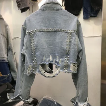 New Spring and Fall Fashion for Women Heavy Industry Rivet Diamond Setting Denim Jacket Grinding Broken Beaded Denim Jacket Y2k 5