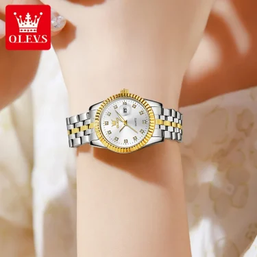 OLEVS 5526 Quartz Elegant Dress Wristwatch Luxury Stainless Steel Waterproof Watch For Women Date Display Original Woman Watches 5