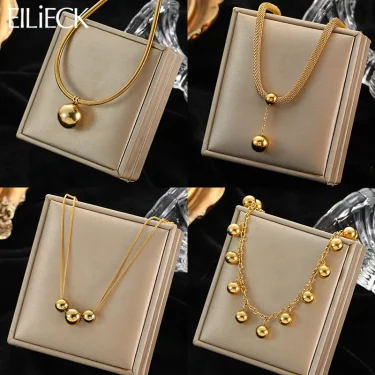 EILIECK 316L Stainless Steel Gold Color Hollow Ball Beads Pendant Necklace For Women Non-fading Choker Jewelry Girls Gifts Party 1