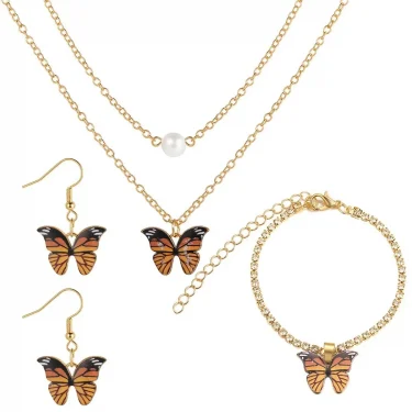 3pcs Butterfly Pendant Necklace, Earrings and Bracelet Combination Set, Suitable for Women to Wear at Parties 4