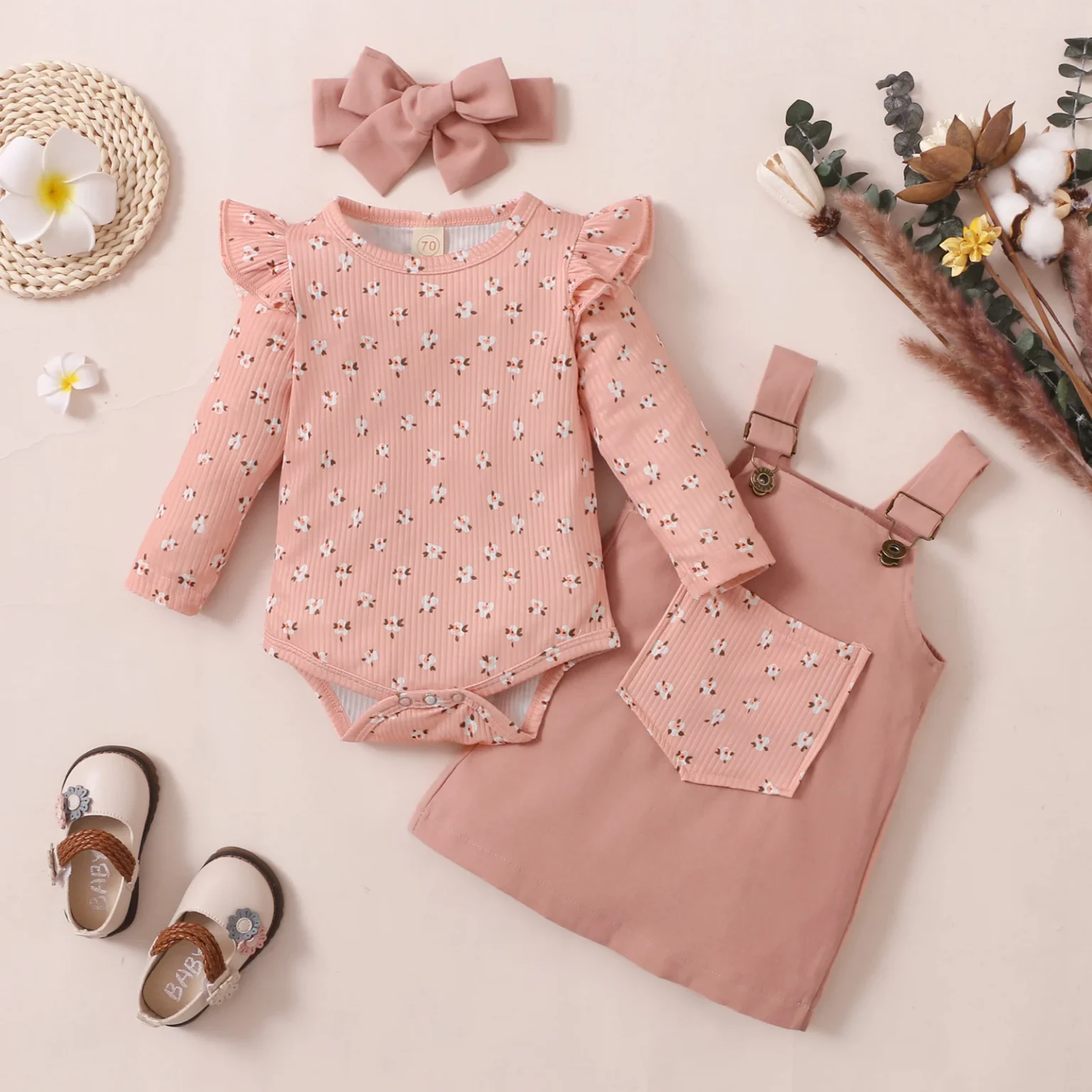 Ma&Baby 0-18M Newborn Infant Baby Girl Clothes Set Floral Ruffles Romper Corduroy Dress Overall Outfits Autumn Spring D84 1