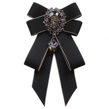 Retro Handmade Ribbon Bow Tie Brooch Rhinestones Crystal Necktie Men's Suit Shirt Collar Pin Luxulry Webbing Jewelry Accessories 1