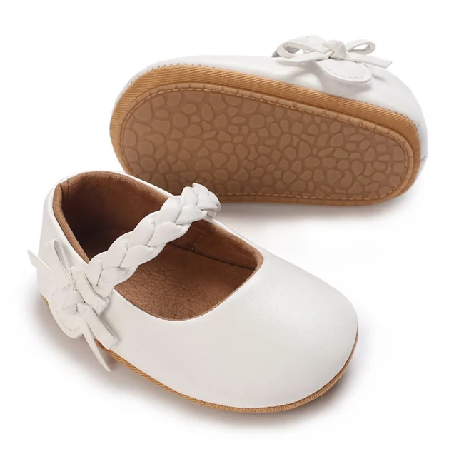 Baby Girls Shoes, Soft Sole PU Leather Bow Crib Shoes Non-slip Flats Toddler Shoes 0-18M 2
