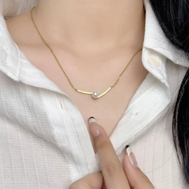 316L stainless steel Fashion One pearl necklace women temperament simple collarbone chain necklace jewelry 3