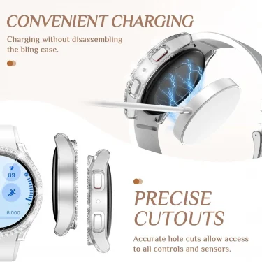 Case for Samsung Galaxy Watch 7 6 5 4 40mm 44mm Screen Protector PC Bumper Tempered Glass Diamond Integrated Protective Case 5
