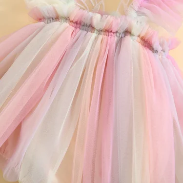 Infant Girl Rompers Dress Embroidery Butterfly Wing Fly Sleeve Rainbow Color Tulle Skirt Jumpsuits Clothes Baby Summer Clothing 5