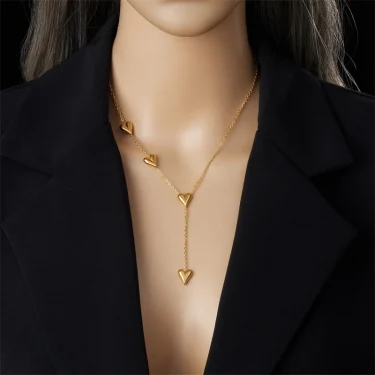 DIEYURO 316L Stainless Steel Heartshaped Gold Color Bracelet Necklace For Girl Delicate Fashion Simplicity Pendant Jewelry Suit 5
