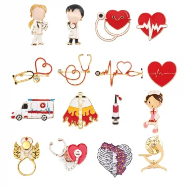 New Medical Medicine Brooch Pin Stethoscope Electrocardiogram Microscope Heart Shaped Pin Nurse Doctor Backpack Lapel Jewelry 1