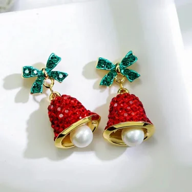 Fashion Christmas Green Bowknot Bell Pendant Earrings for Women Exquisite Elk Wind Chimes Dangle Earrings New Year Xmas Gifts 1