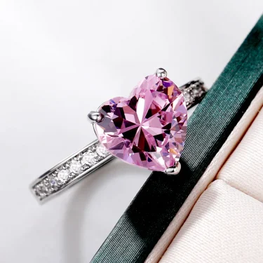 Huitan Luxury Solitaire Women Heart Engagement Rings AAA Pink Cubic Zirconia Proposal Rings For Girlfriend Anniversary Gift 3